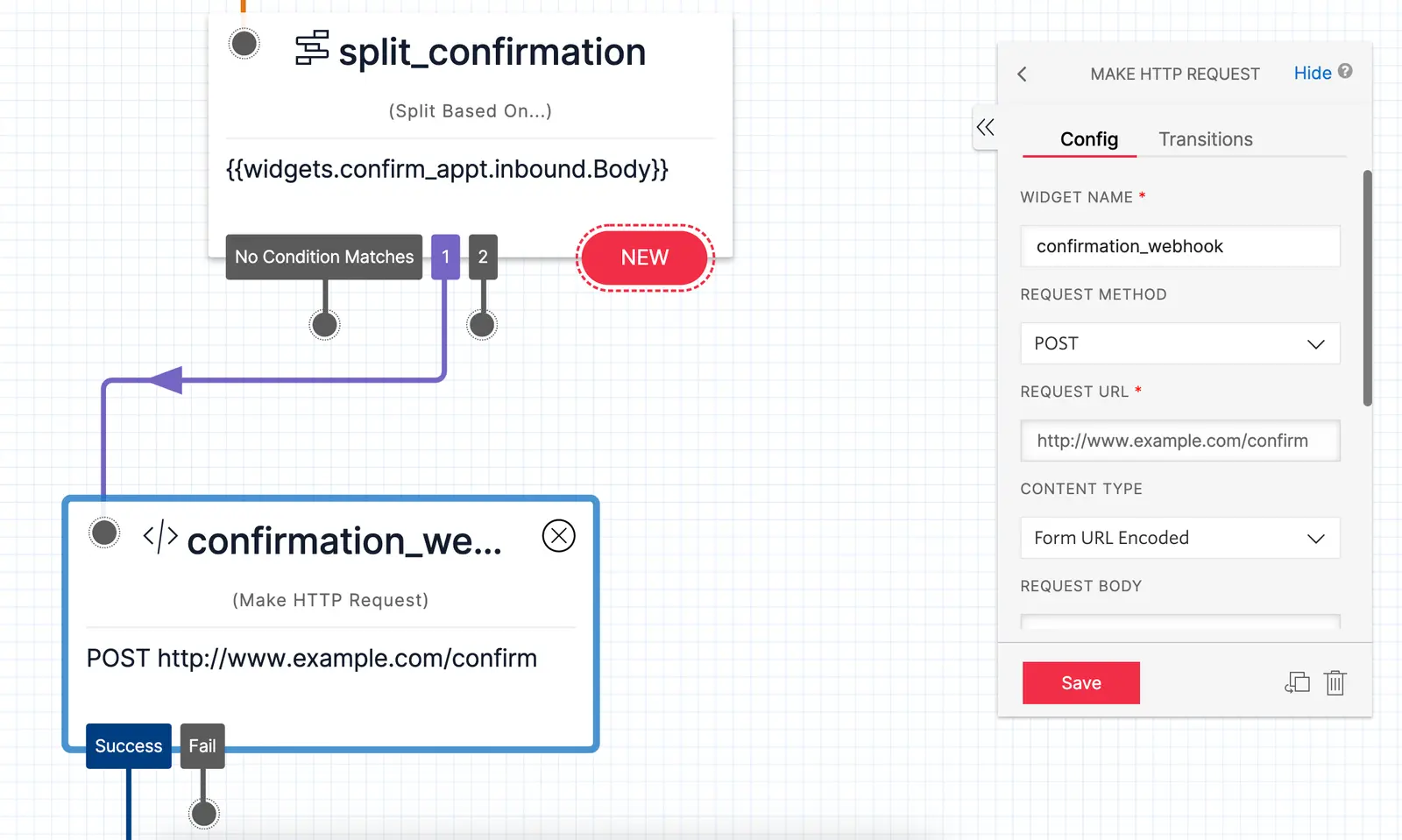 Twilio Studio Tutorial Appointment Reminders Confirm HTTP Request widget on Canvas.