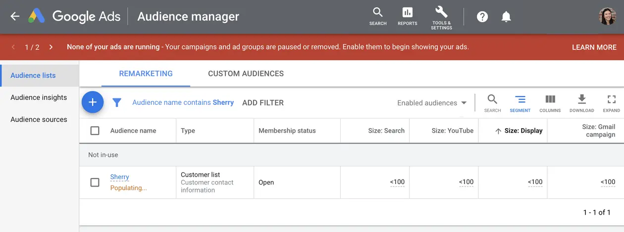 The SQL Schema Name screen in the Google Ads setup flow.
