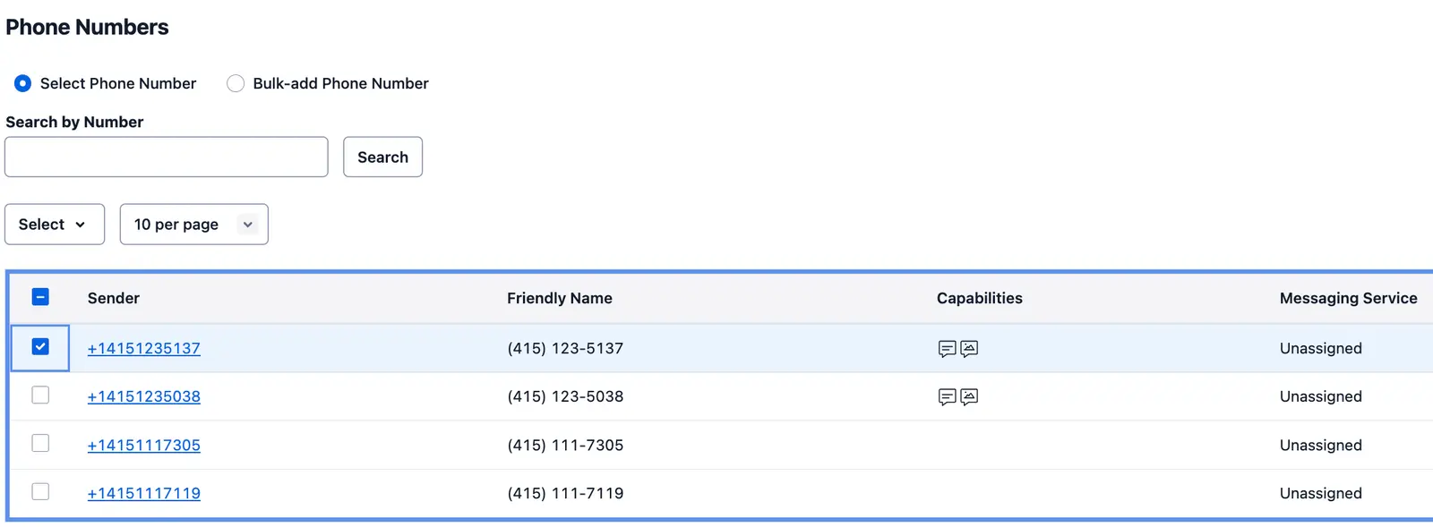 Phone number +14151235137 linked to Sole Proprietor A2P Messaging Service.