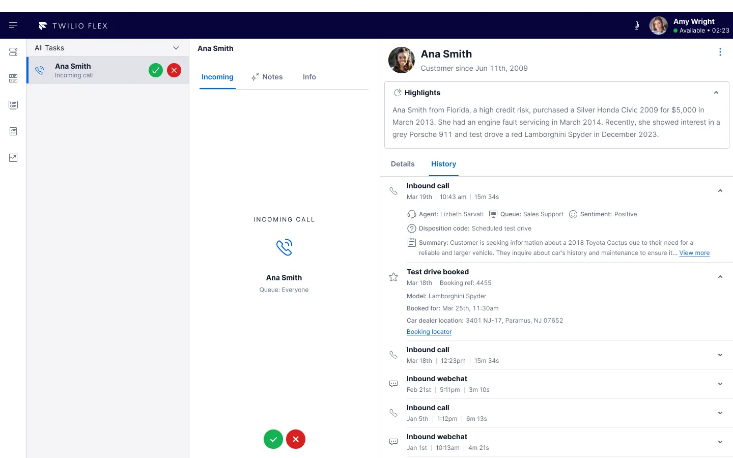 Agent Copilot and Unified Profiles with History tab.