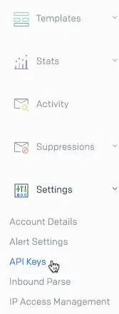 Settings menu with API Keys option highlighted.