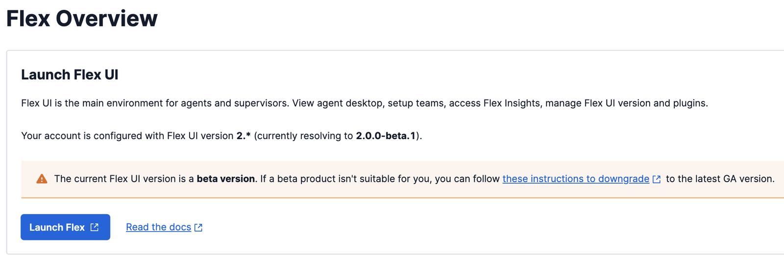 Flex version in twilio console.