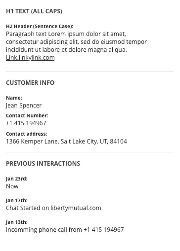 Customer info panel showing contact details and previous interactions for Jean Spencer.