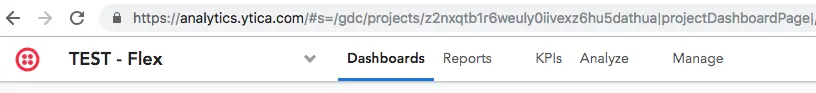 Navigation bar with options: Dashboards, Reports, KPIs, Analyze, Manage.