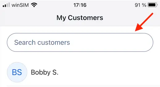 Search bar under 'My Customers' with a contact named Bobby S.