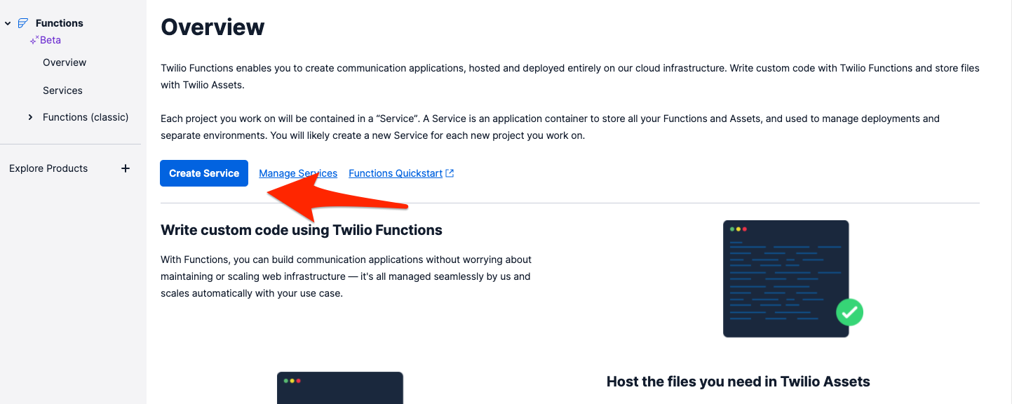 create service in console.