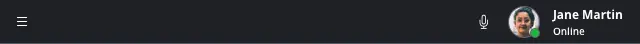 Header with menu icon, microphone, and user status showing Jane Martin online.