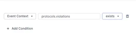 Slack Actions screen showing condition 'Event Context protocols.violations exists'.