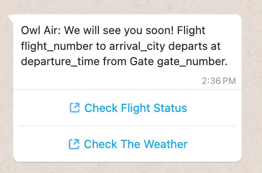 Owl Air flight details with links to check flight status and weather.