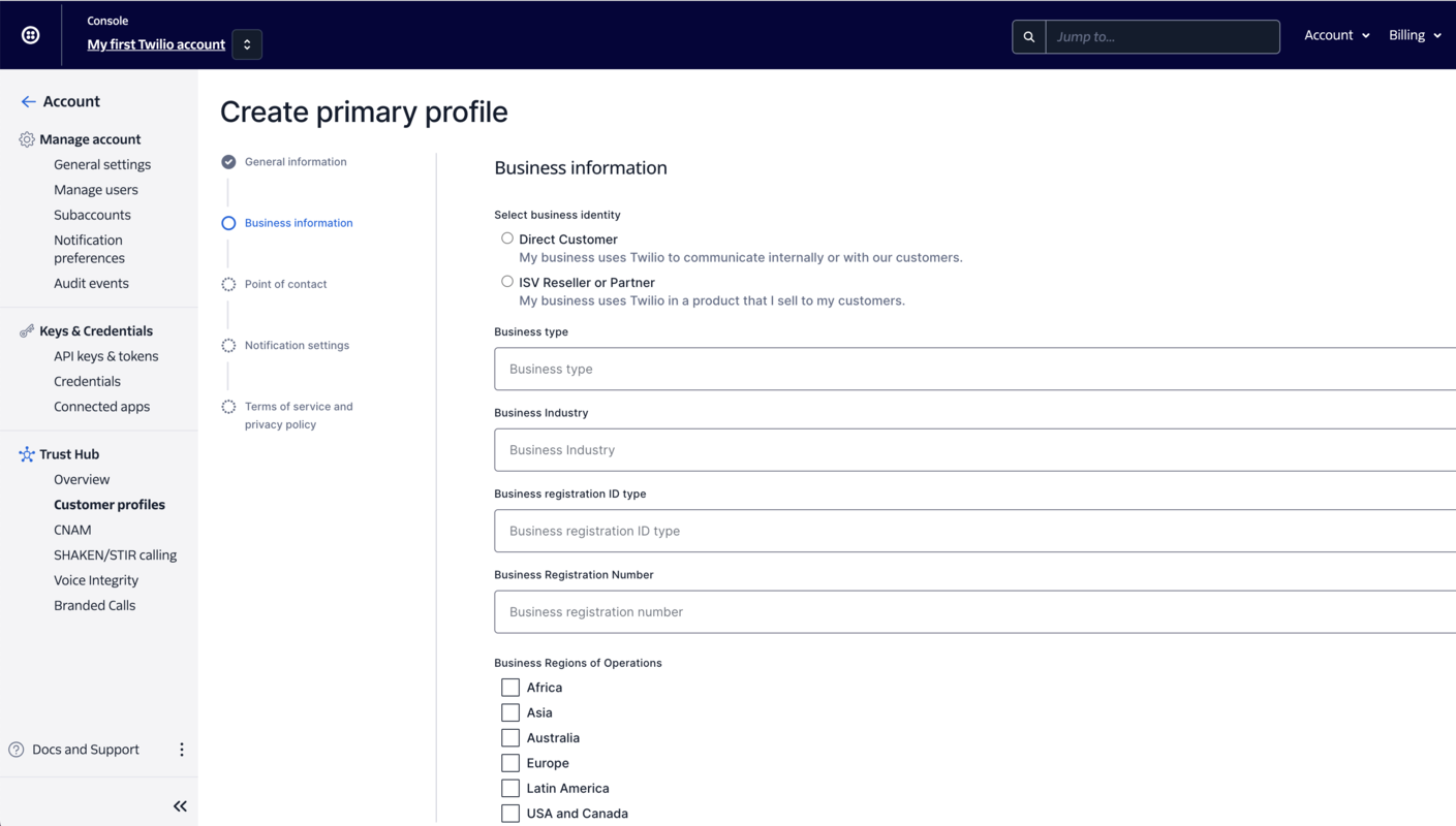 Business Customer Profiles Business Information.