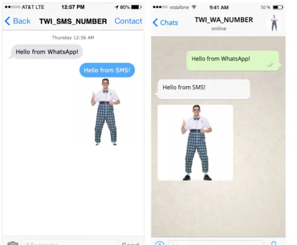 Comparison of WhatsApp and SMS messages with identical content and .