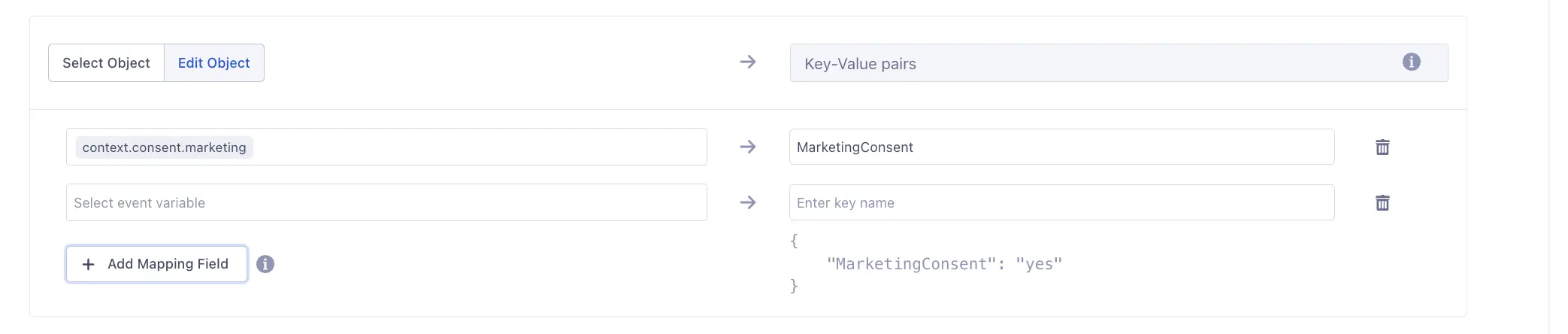 the Segment UI showing the mapping dialog.