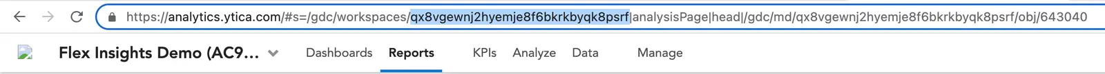 Browser tab showing Flex Insights Demo with Reports selected.